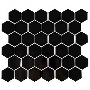 Metro 2" Hex Glossy Black 11-1/8" x 12-5/8" Porcelain Mosaic Tile - Sold Per Case of 10 - 10.0 Sq. Ft.