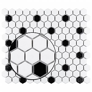 Metro 1" Hex Glossy White With Black Dot Porcelain Mosaic Tile - Per Case of 10 - 8.5 Square Feet