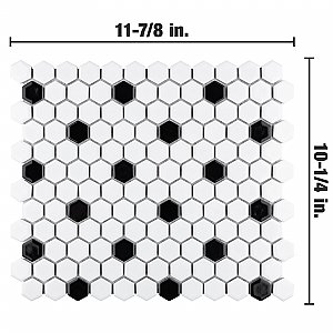 Metro 1" Hex Glossy White With Black Dot Porcelain Mosaic Tile - Per Case of 10 - 8.5 Square Feet
