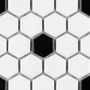 Metro 1" Hex Glossy White With Black Dot Porcelain Mosaic Tile - Per Case of 10 - 8.5 Square Feet