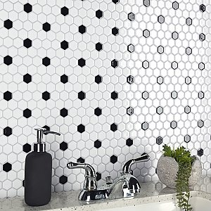 Metro 1" Hex Glossy White With Black Dot Porcelain Mosaic Tile - Per Case of 10 - 8.5 Square Feet