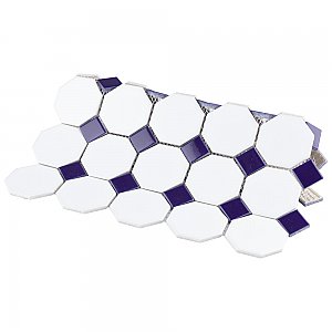 Metro Octagon M White w/Cobalt Dot 11-1/2" x 11-1/2" Porcelain Mosaic Tile - Sold Per Case of 10 - 9.4 Sq. Ft.