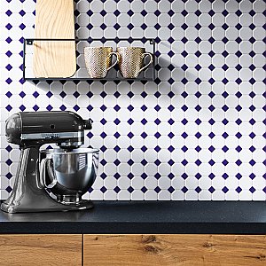 Metro Octagon M White w/Cobalt Dot 11-1/2" x 11-1/2" Porcelain Mosaic Tile - Sold Per Case of 10 - 9.4 Sq. Ft.
