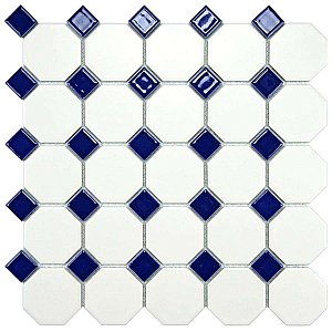 Metro Octagon M White w/Cobalt Dot 11-1/2" x 11-1/2" Porcelain Mosaic Tile - Sold Per Case of 10 - 9.4 Sq. Ft.