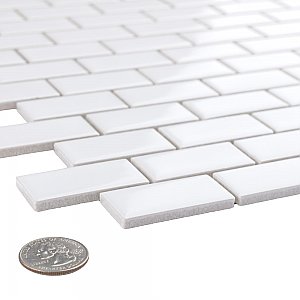 Metro Subway Glossy White 11-3/4" x 11-3/4" Porcelain Mosaic Tile - 10 Tiles Per Case - 9.8 Sq. Ft.