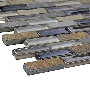 Tessera Subway Stonehenge 11-3/4" x 11-3/4" Glass & Stone Mosaic Tile - Gray/Brown/Tan - Per Sheet - .95 Square Feet