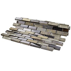Tessera Subway Stonehenge 11-3/4" x 11-3/4" Glass & Stone Mosaic Tile - Gray/Brown/Tan - Per Sheet - .95 Square Feet