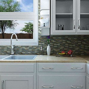 Tessera Subway Stonehenge 11-3/4" x 11-3/4" Glass & Stone Mosaic Tile - Gray/Brown/Tan - Per Sheet - .95 Square Feet