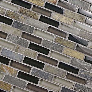 Tessera Subway Stonehenge 11-3/4" x 11-3/4" Glass & Stone Mosaic Tile - Gray/Brown/Tan - Per Sheet - .95 Square Feet
