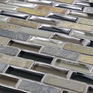 Tessera Subway Stonehenge 11-3/4" x 11-3/4" Glass & Stone Mosaic Tile - Gray/Brown/Tan - Per Sheet - .95 Square Feet