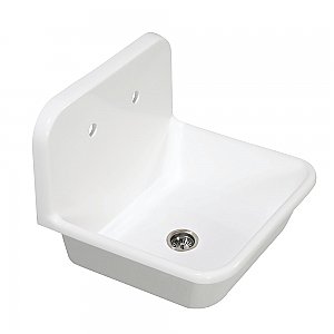 Gourmetier Arcticstone 24" Solid Surface Farmhouse Kitchen Sink with Backsplash, Matte White