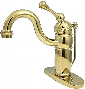 Victorian Single-Handle Monoblock Bathroom Faucet with Pop-Up Drain - Polished Brass