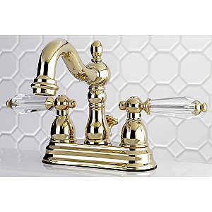 Kingston Brass 4-Inch Centerset Lavatory Faucet - Crystal Lever Handles - Polished Brass