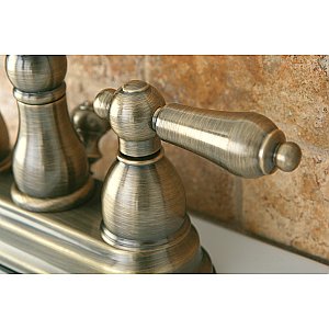 Kingston Brass 4-Inch Centerset Lavatory Faucet - Metal Levers - Vintage Brass