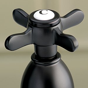 Kingston Brass 4-Inch Centerset Lavatory Faucet - Metal and Porcelain Cross Handles - Oil Rubbed Bronze