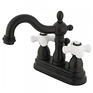 Kingston Brass 4-Inch Centerset Lavatory Faucet - Porcelain Cross Handles - Oil Rubbed Bronze