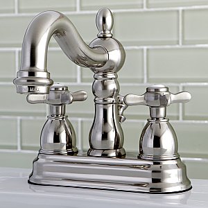 Kingston Brass 4-Inch Centerset Lavatory Faucet - Metal and Porcelain Cross Handles - Brushed Nickel