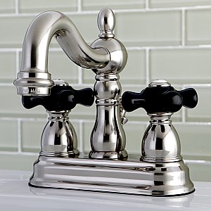 Kingston Brass 4-Inch Centerset Lavatory Faucet - Porcelain Cross Handles - Brushed Nickel