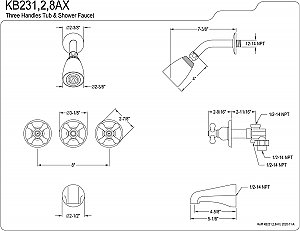 Tub and Shower Faucet Valves and Trim Kit with Metal Cross Handles - Polished Brass