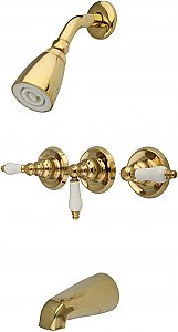 Tub and Shower Faucet Valves and Trim Kit with Porcelain Lever Handles - Polished Brass
