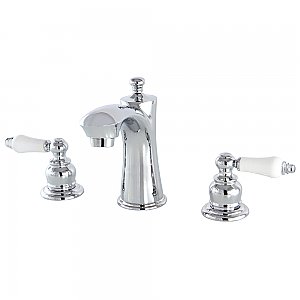Victorian Widespread Lavatory Faucet - Porcelain Lever Handles - Polished Chrome