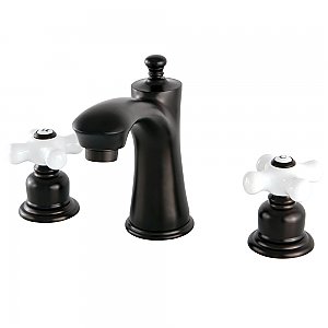 Victorian Widespread Lavatory Faucet - Porcelain Cross Handles - Oil Rubbed Bronze