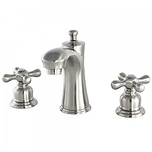 Victorian Widespread Lavatory Faucet - Metal Cross Handles - Satin Nickel
