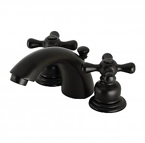 Victorian Two-Handle 3-Hole Deck Mount Mini-Widespread Bathroom Faucet with Plastic Pop-Up - Matte Black