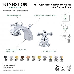 Victorian Two-Handle 3-Hole Deck Mount Mini-Widespread Bathroom Faucet with Plastic Pop-Up - Matte Black