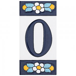 Sevillano Flora Address Number Zero 2-1/8" x 4-3/8" Ceramic Wall Tile - Sold by the individual piece