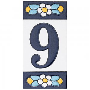 Sevillano Flora Address Number 9 2-1/8" x 4-3/8" Ceramic Wall Tile - Sold by the individual piece