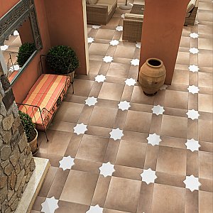 Argile Bordeaux Ferrara with Losanga and Blue Star 24-5/8 in. x 24-5/8 in. Porcelain Floor and Wall Tile - 4 Tiles Per Case - 4.34 Square Feet