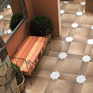 Argile Bordeaux Ferrara with Losanga and Blue Star 24-5/8 in. x 24-5/8 in. Porcelain Floor and Wall Tile - 4 Tiles Per Case - 4.34 Square Feet