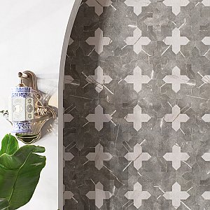 Istanbul Templar Shield Night with Day Cross 8-3/8" x 8-3/8" Porcelain Floor and Wall Tile - 36 Tiles Per Case - 6.37 Square Feet