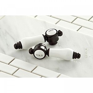 Kingston Brass Heritage Basin Faucet - Porcelain Lever Handles - Oil Rubbed Bronze