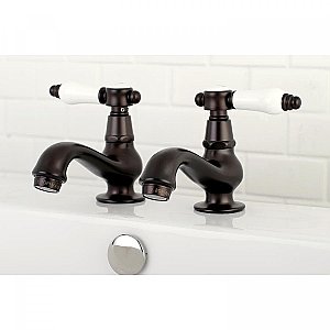 Kingston Brass Heritage Basin Faucet - Porcelain Lever Handles - Oil Rubbed Bronze