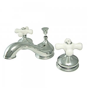 Heritage Widespread Sink Faucet - Porcelain Cross Handles - Polished Chrome