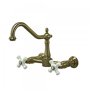 Heritage Wall Mount Bridge Kitchen Faucet -  Antique Brass