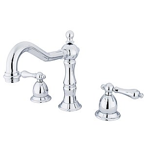Heritage Widespread Sink Faucet - Metal Lever Handles - Polished Chrome