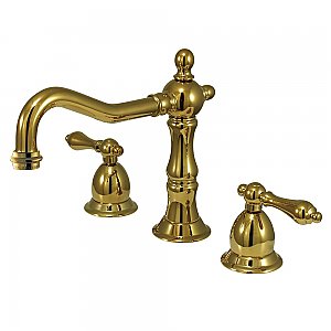 Heritage Widespread Sink Faucet - Metal Lever Handles - Polished Brass