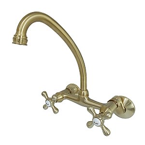 Kingston Two Handle Wall Mount Kitchen Faucet -  Brushed Brass
