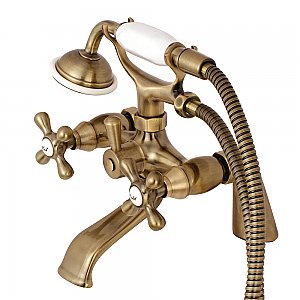 Kingston Brass KS267AB Kingston Clawfoot Tub Faucet with Hand Shower, Antique Brass