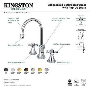 Governor Two-Handle 3-Hole Deck Mount Widespread Bathroom Faucet with Brass Pop-Up Drain - Brushed Brass