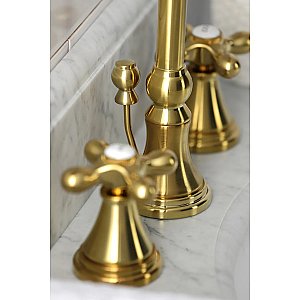 Governor Two-Handle 3-Hole Deck Mount Widespread Bathroom Faucet with Brass Pop-Up Drain - Brushed Brass