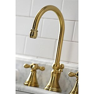 Governor Two-Handle 3-Hole Deck Mount Widespread Bathroom Faucet with Brass Pop-Up Drain - Brushed Brass