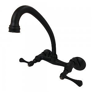 Kingston Two Handle Wall Mount Kitchen Faucet -  Matte Black