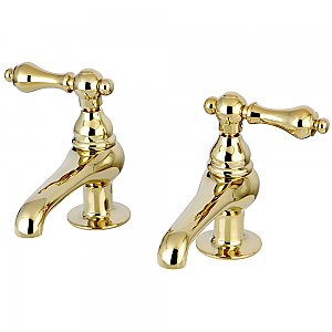Restoration Basin Sink Faucet Separate Hot & Cold Taps - Metal Levers Handles - Polished Brass