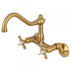 Kingston 6-Inch Adjustable Center Wall Mount Kitchen Faucet -  Brushed Brass