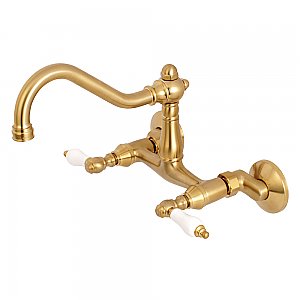 Vintage 6" Adjustable Center Wall Mount Kitchen Faucet -  Brushed Brass