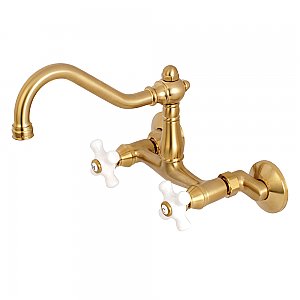 Vintage 6" Adjustable Center Wall Mount Kitchen Faucet -  Brushed Brass